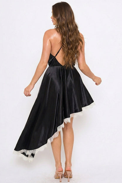 Symphony Dress - Lace Trim Detail Hi Low Midi Dress