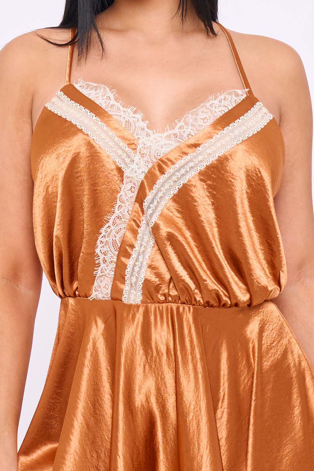 Symphony Dress - Lace Trim Detail Hi Low Midi Dress