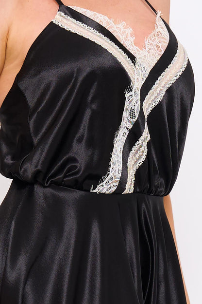Symphony Dress - Lace Trim Detail Hi Low Midi Dress