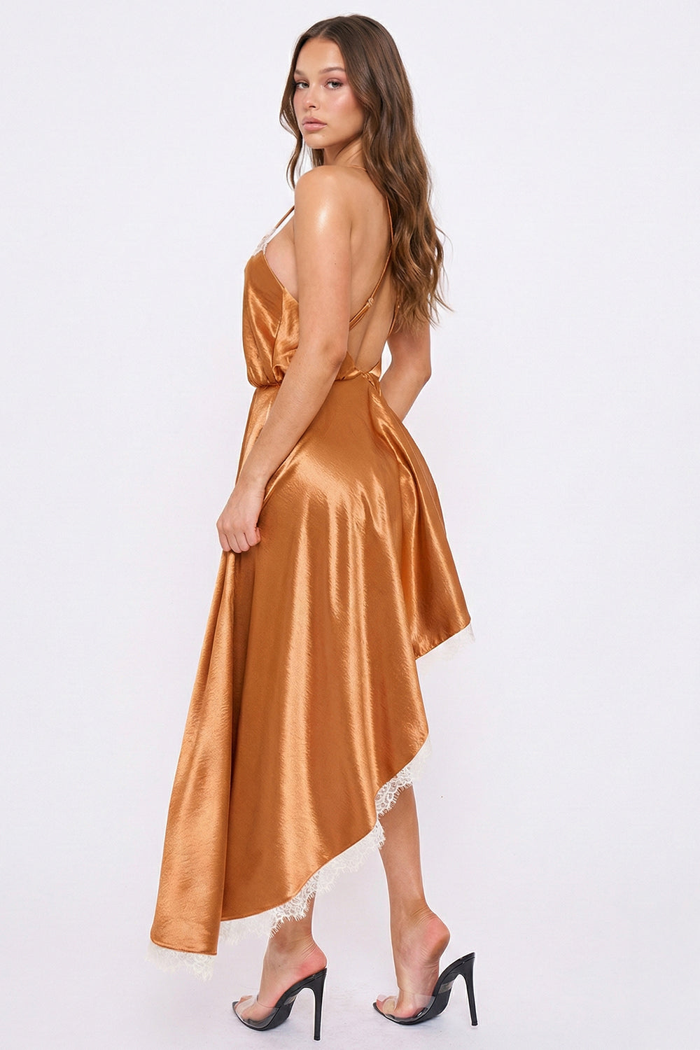 Symphony Dress - Lace Trim Detail Hi Low Midi Dress