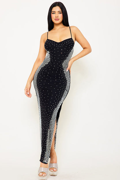 Symphony Dress - Square Rhinestone Body Maxi Dress
