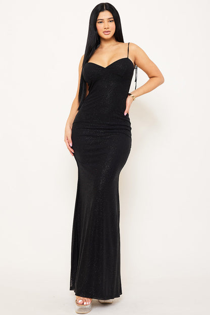 Symphony Dress - Glitter Power Mesh Ruffle Back Maxi Dress
