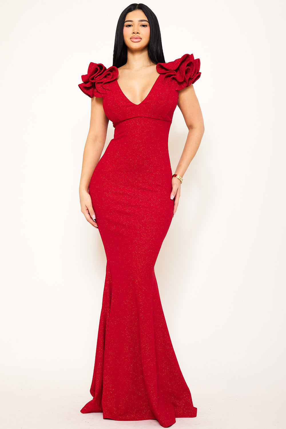 Symphony Dress - Glittered Ruffle Sleeve Maxi Dress