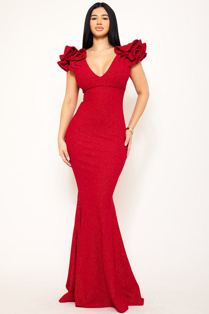 Symphony Dress - Glittered Ruffle Sleeve Maxi Dress