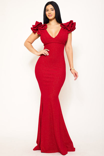 Symphony Dress - Glittered Ruffle Sleeve Maxi Dress