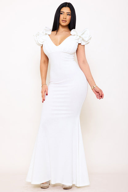 Symphony Dress - Glittered Ruffle Sleeve Maxi Dress