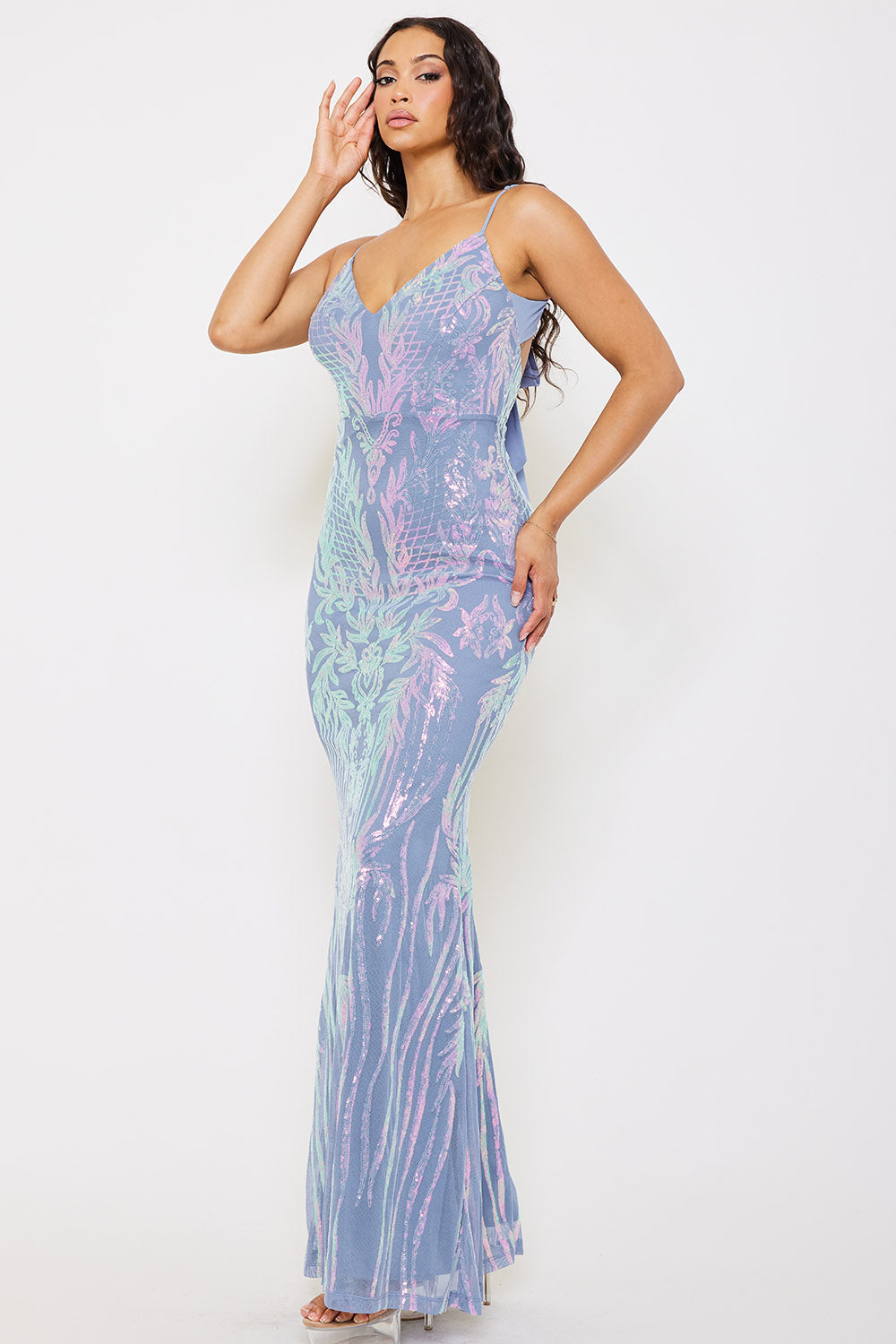 Symphony Dress - Floral Patterned Seqin Mesh Mermaid Maxi Dress