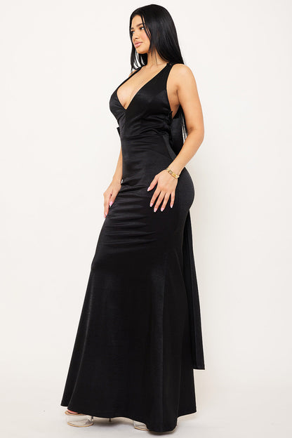 Symphony Dress - Metallic Big Bow Back Detail Maxi Dress