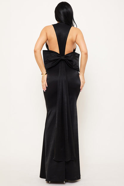 Symphony Dress - Metallic Big Bow Back Detail Maxi Dress