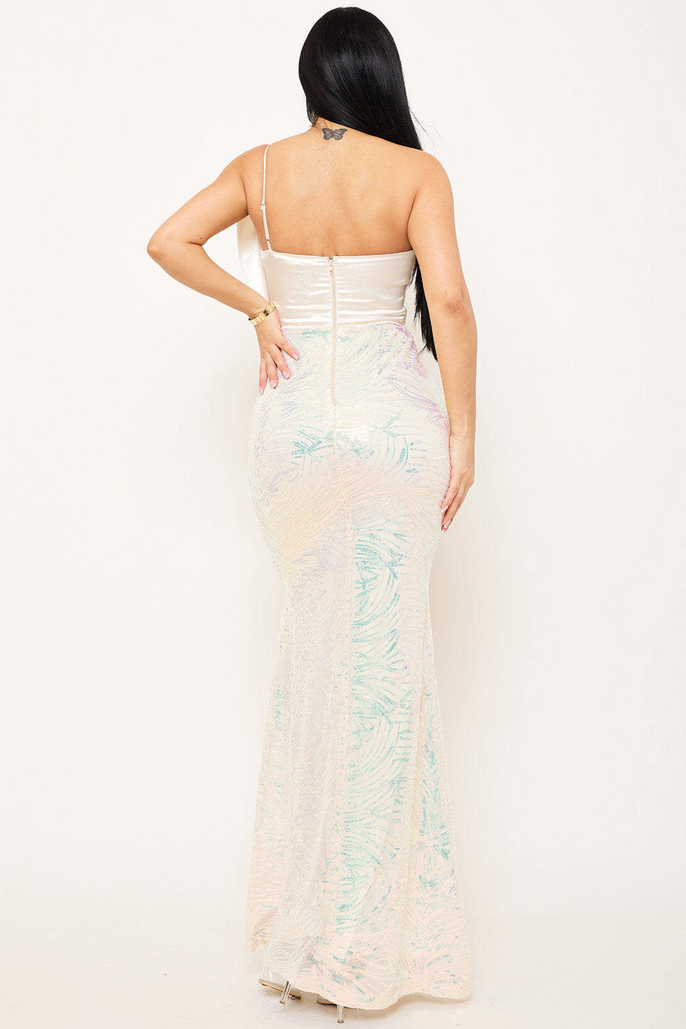 Symphony Dress - Satin With Patterned Sequin Body Maxi Dress