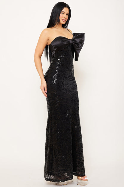 Symphony Dress - Satin With Patterned Sequin Body Maxi Dress