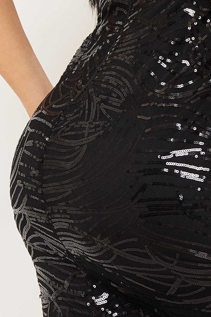 Symphony Dress - Satin With Patterned Sequin Body Maxi Dress