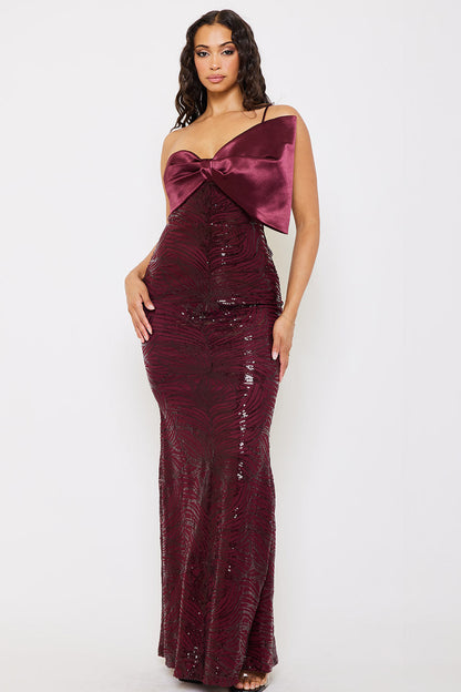 Symphony Dress - Satin With Patterned Sequin Body Maxi Dress