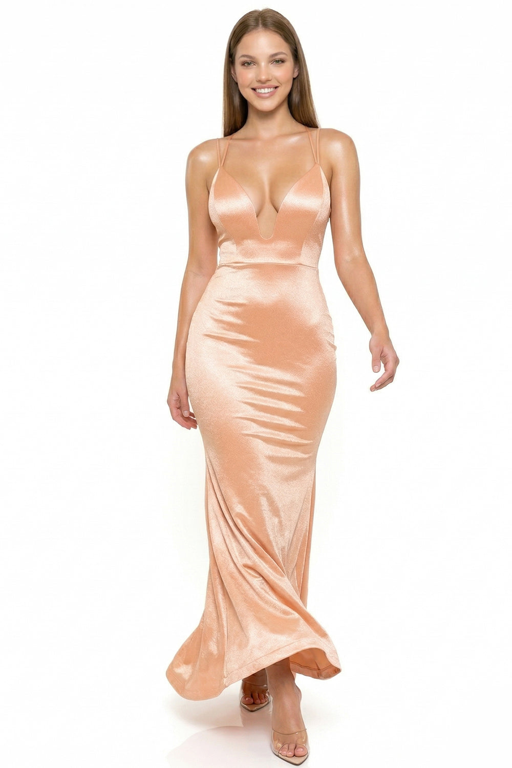 Symphony Dress - Glitter Knit Satin Open Back Maxi Dress