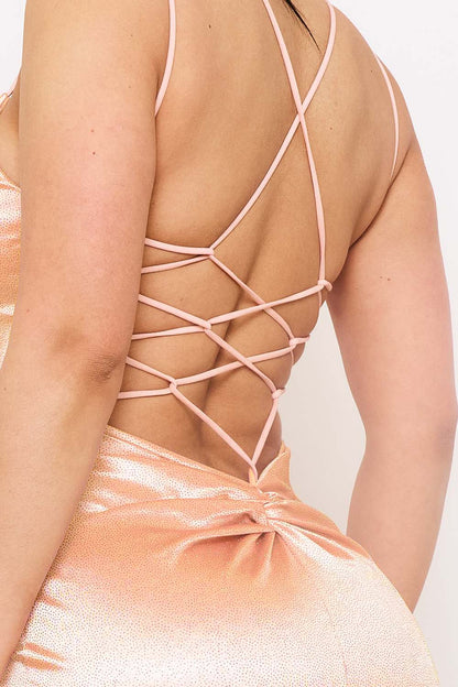 Symphony Dress - Glitter Knit Satin Open Back Maxi Dress
