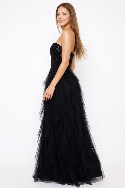 Symphony Dress - Sequin On Lace With Layers Of Mesh Maxi Dress