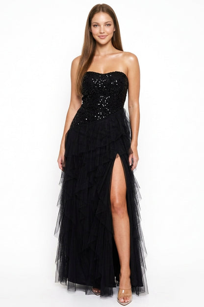 Symphony Dress - Sequin On Lace With Layers Of Mesh Maxi Dress