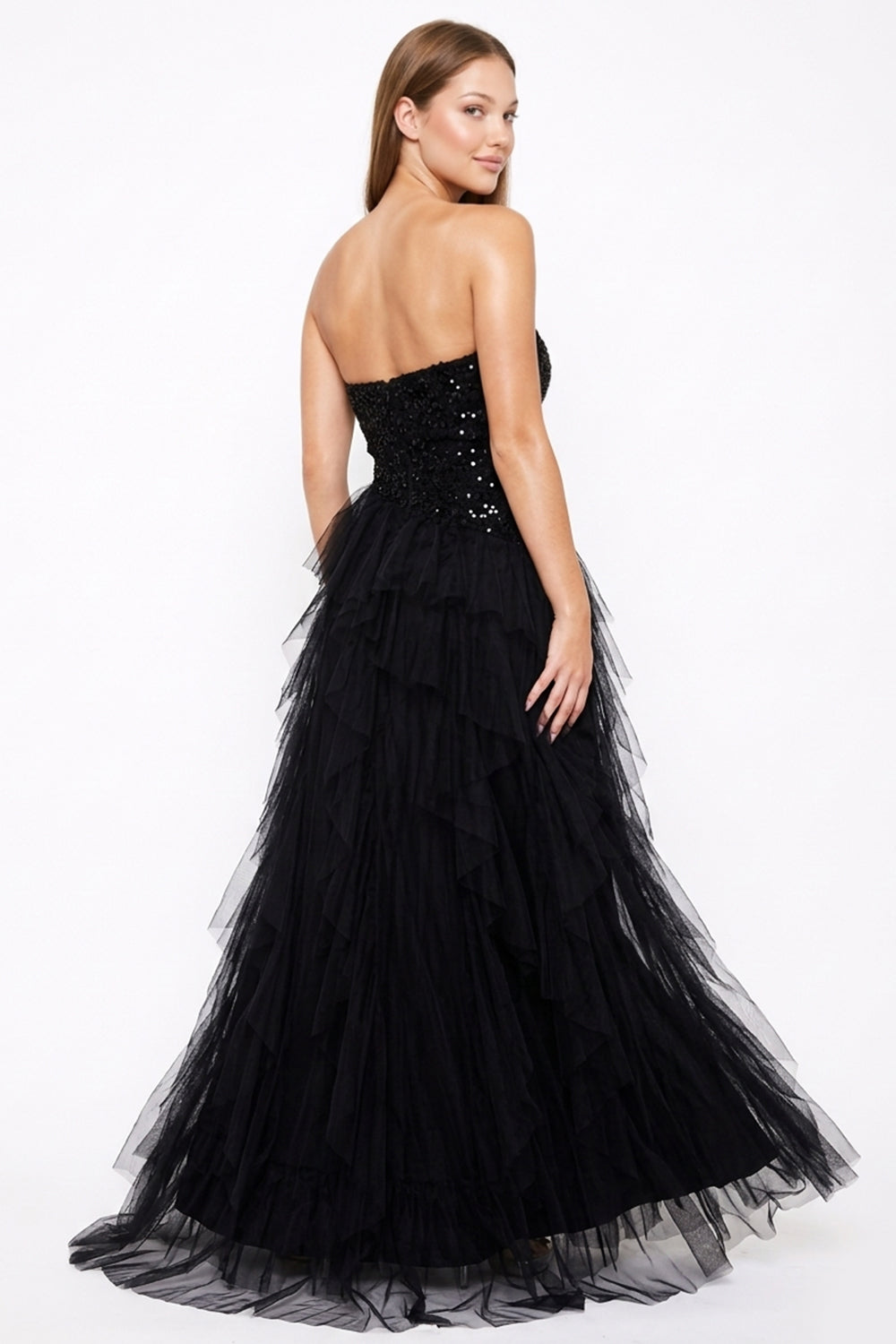 Symphony Dress - Sequin On Lace With Layers Of Mesh Maxi Dress