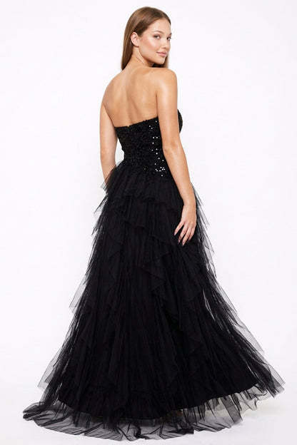 Symphony Dress - Sequin On Lace With Layers Of Mesh Maxi Dress