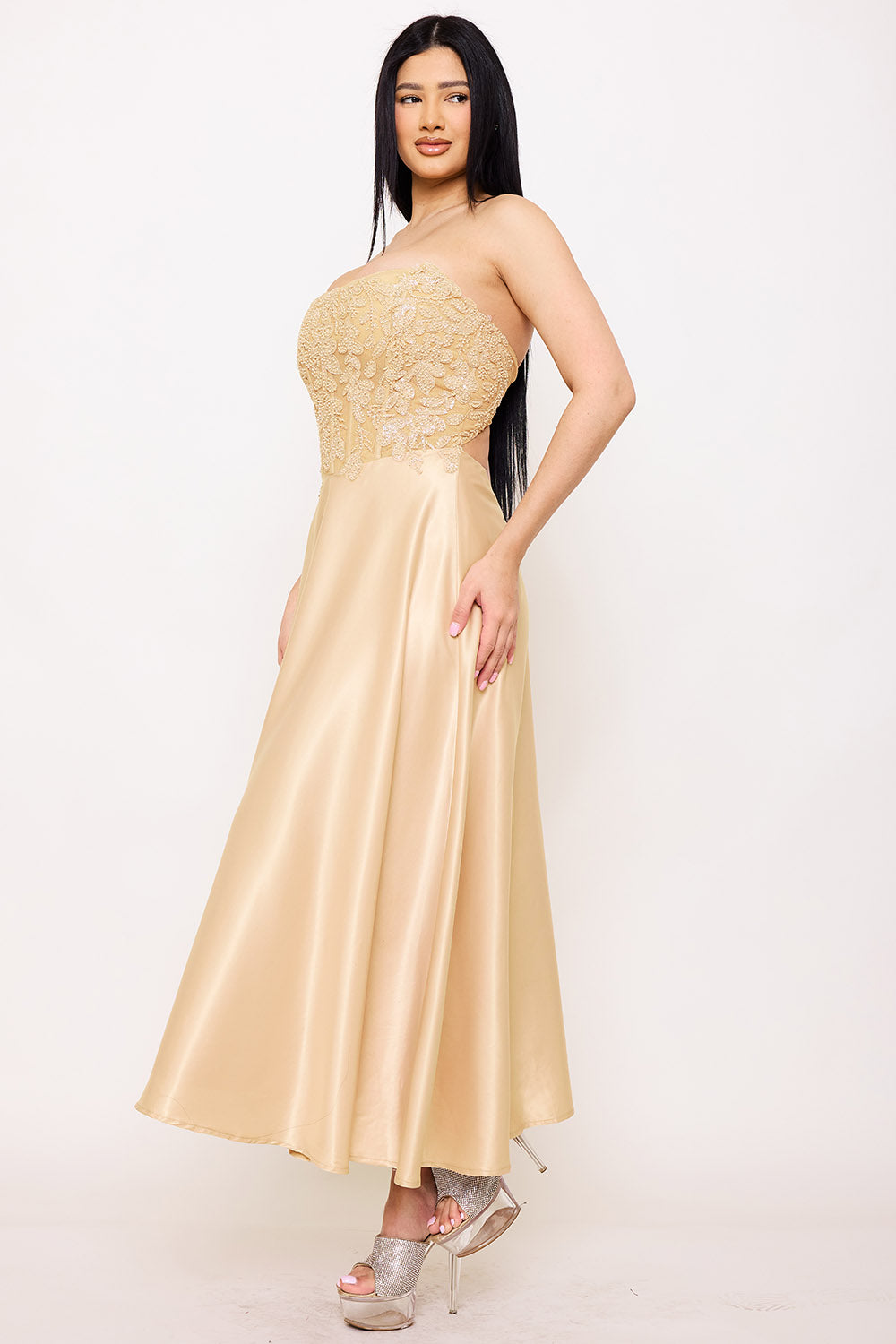 Symphony Dress - Lace And Dull Satin Paneled Maxi Dress