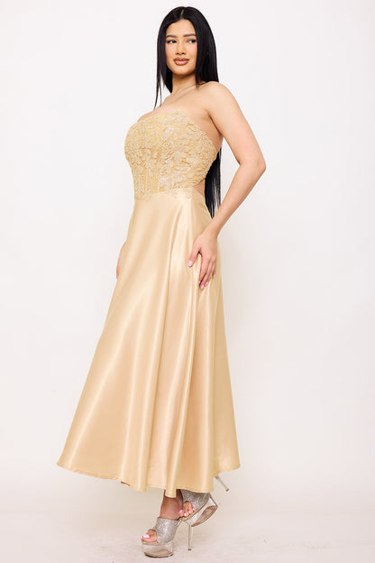 Symphony Dress - Lace And Dull Satin Paneled Maxi Dress