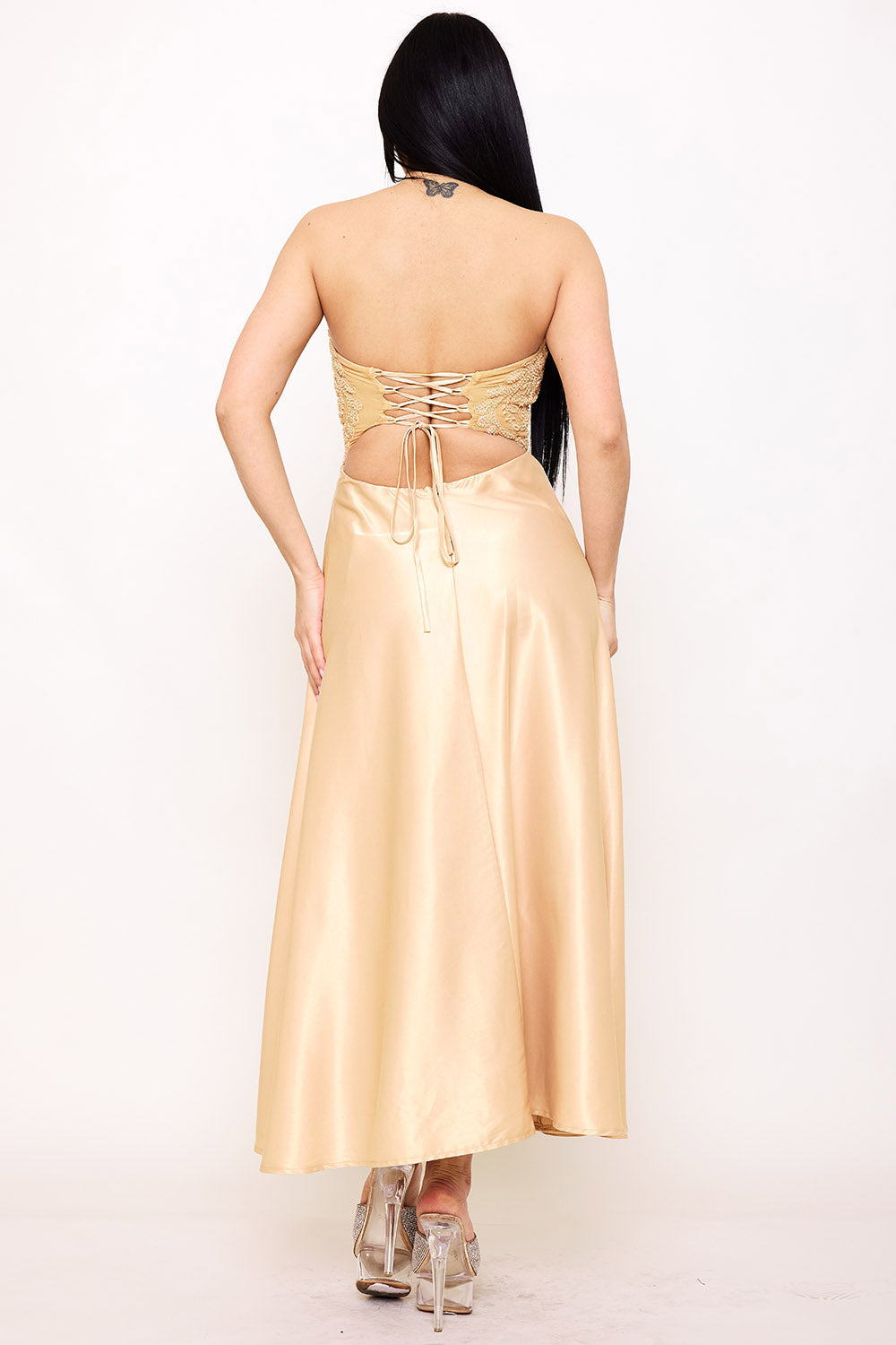 Symphony Dress - Lace And Dull Satin Paneled Maxi Dress