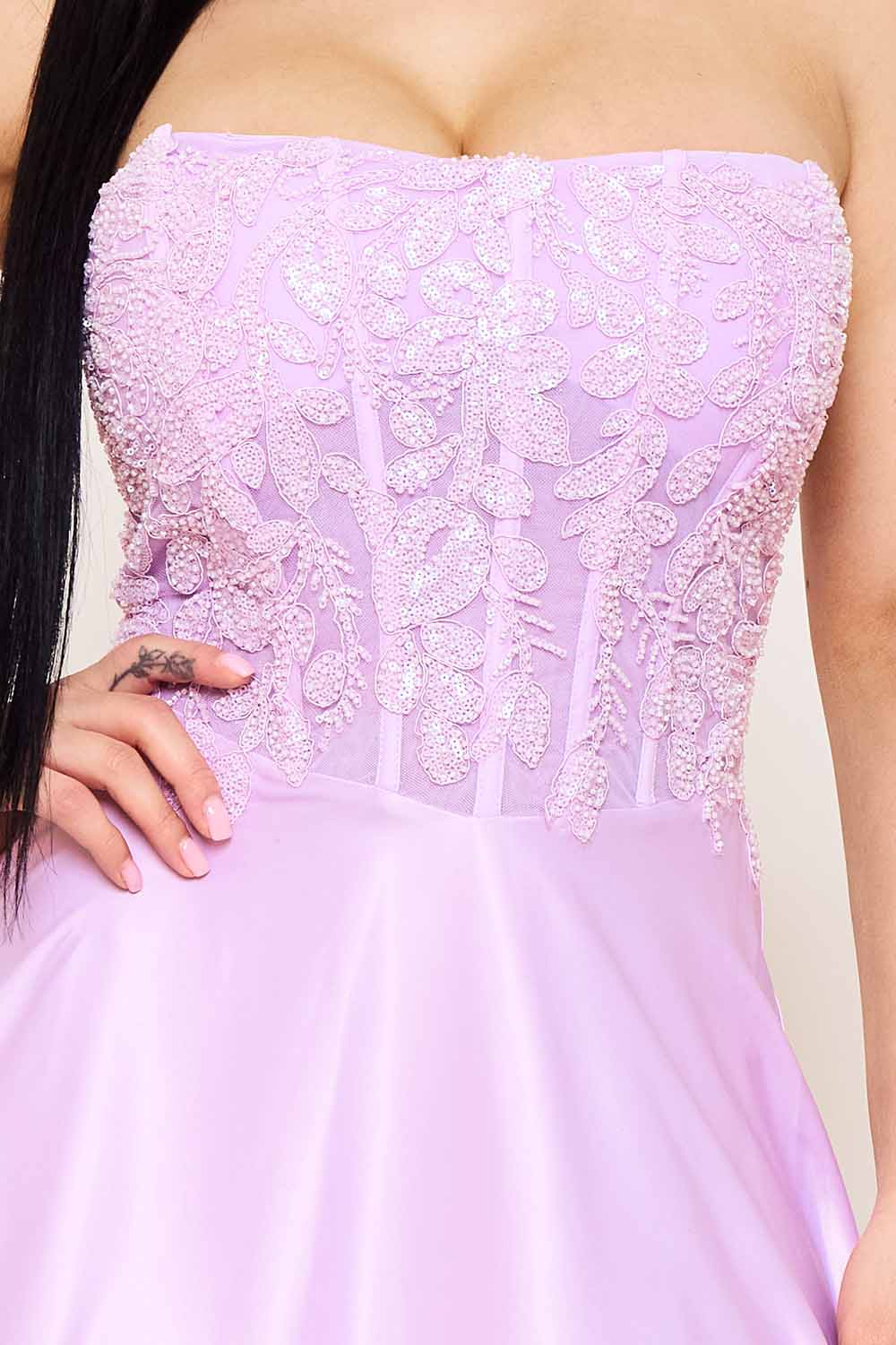 Symphony Dress - Lace And Dull Satin Paneled Maxi Dress