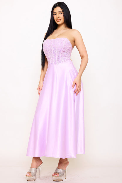 Symphony Dress - Lace And Dull Satin Paneled Maxi Dress