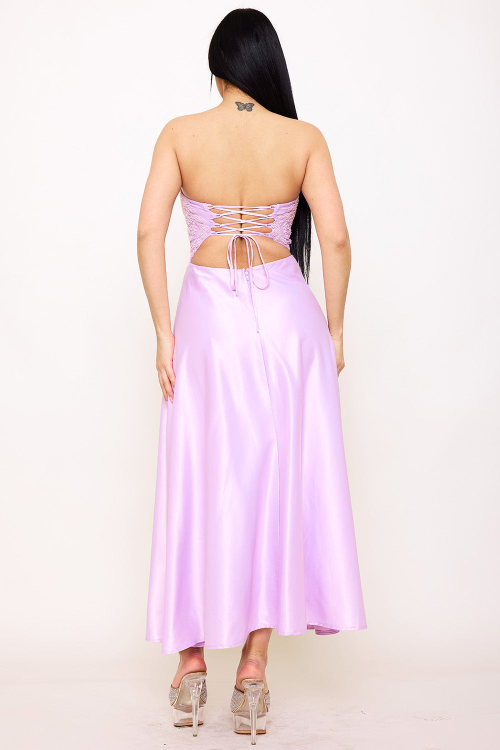 Symphony Dress - Lace And Dull Satin Paneled Maxi Dress