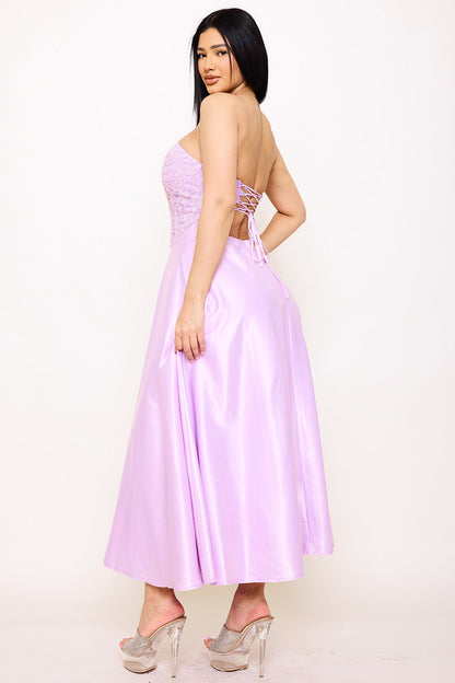 Symphony Dress - Lace And Dull Satin Paneled Maxi Dress