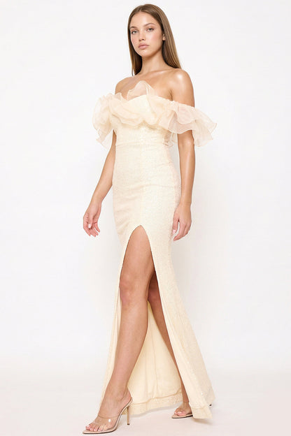 Symphony Dress - Layered Ruffle Top With Sequin Maxi Dress