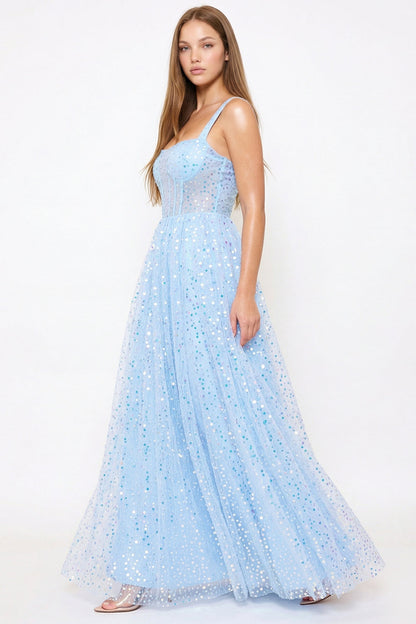 Symphony Dress - Sequins On Mesh Ball Gown Maxi Dress