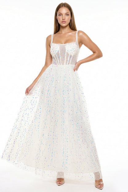 Symphony Dress - Sequins On Mesh Ball Gown Maxi Dress