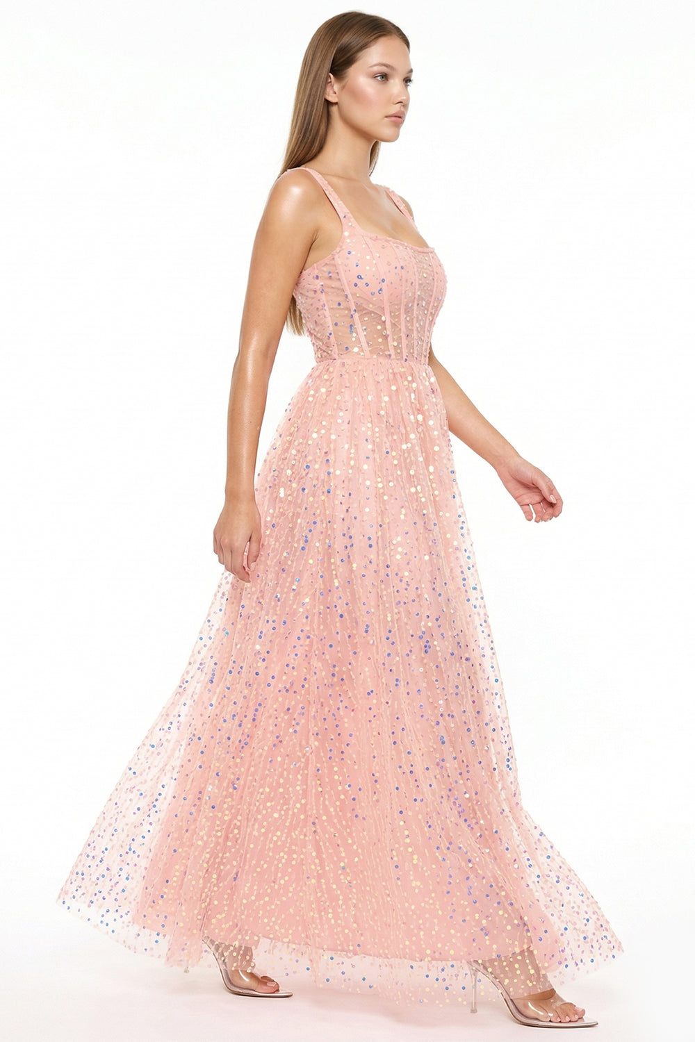 Symphony Dress - Sequins On Mesh Ball Gown Maxi Dress
