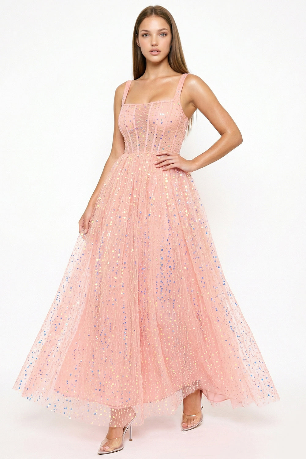 Symphony Dress - Sequins On Mesh Ball Gown Maxi Dress