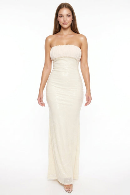 Symphony Dress - Scallope Sequin On Mesh Tube Top Maxi Dress