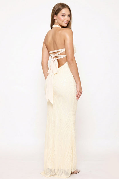 Symphony Dress - Patterned Sequin Mermaid Halter Top Maxi Dress
