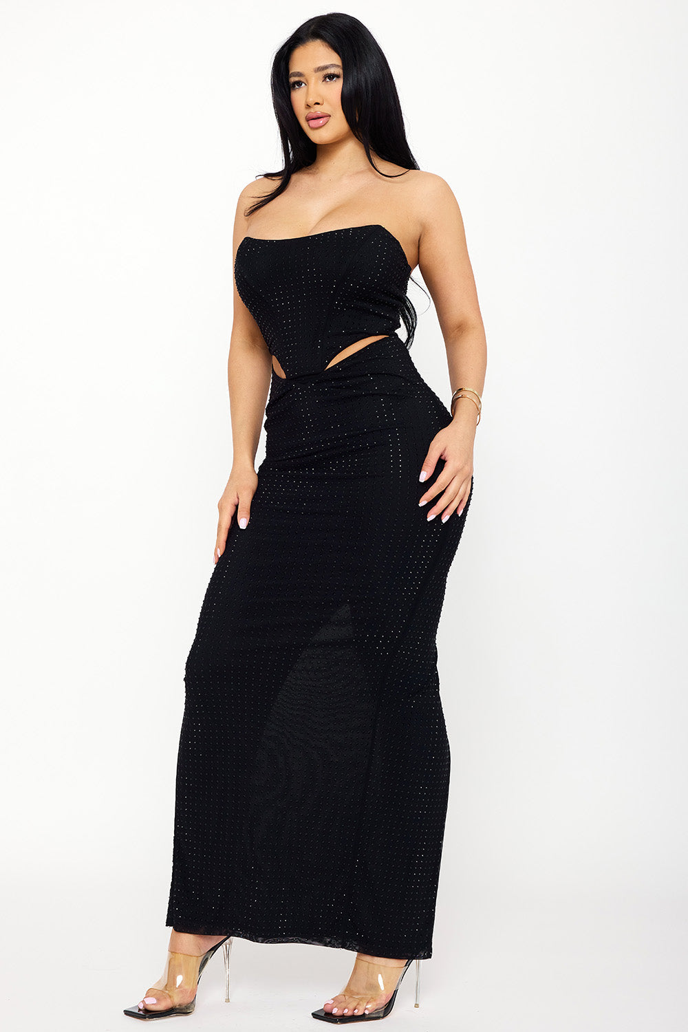 Symphony Dress - Rhinestone On Power Mesh Maxi Dress