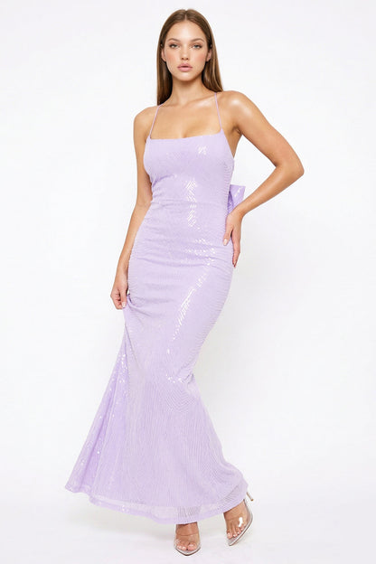 Symphony Dress - Large Bow Back On Sequin Maxi Dress