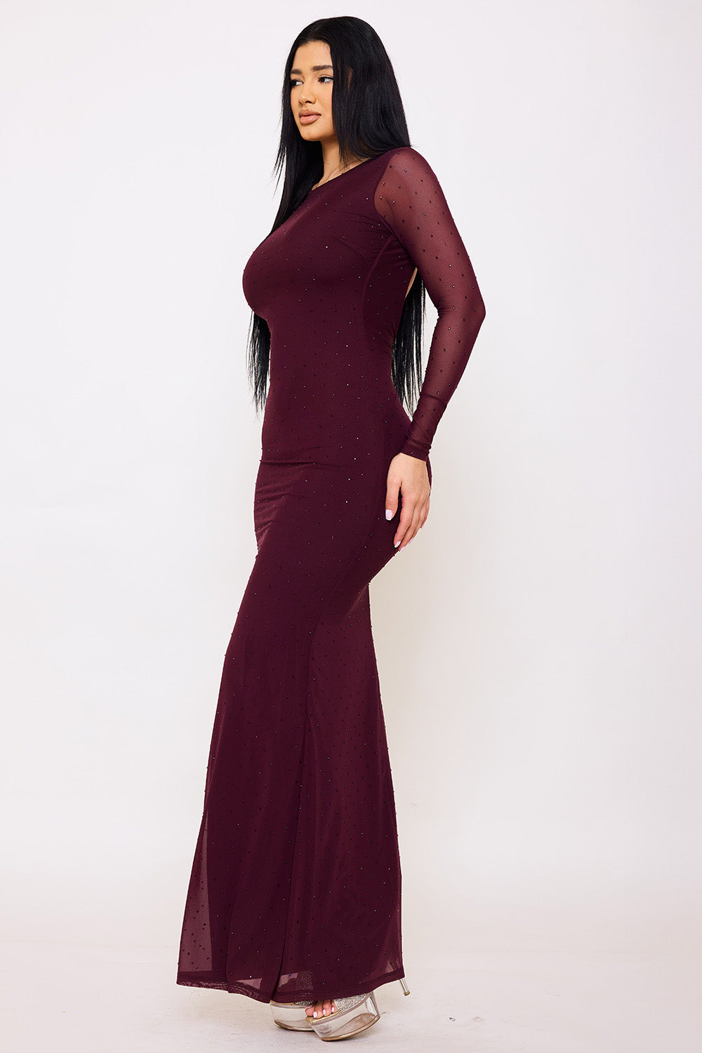 Symphony Dress - Rhinestone On Power Mesh Open Back Maxi Dress