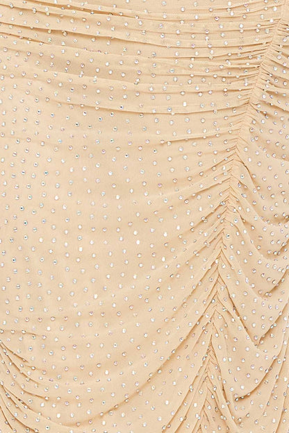 Symphony Dress - Rhinestone On Mesh Pleated Long Dress