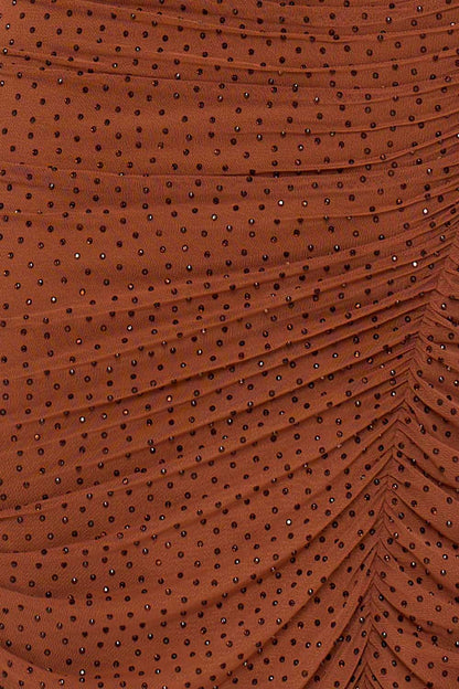Symphony Dress - Rhinestone On Mesh Pleated Long Dress