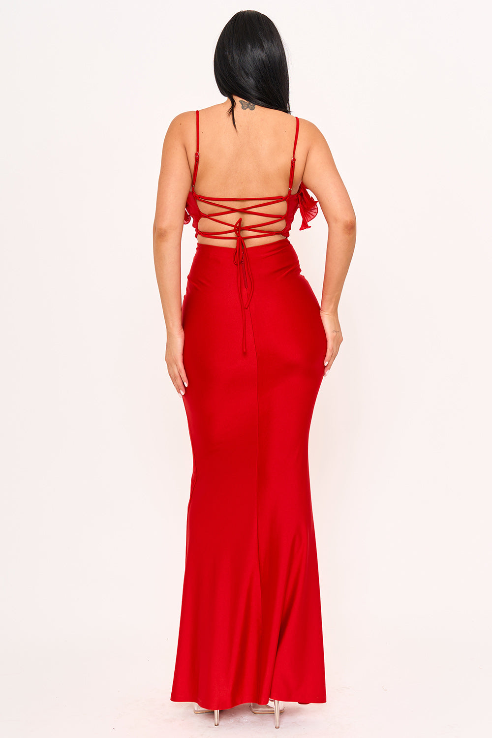 Symphony Dress - Pleated Ruffle On Power Satin Maxi Dress
