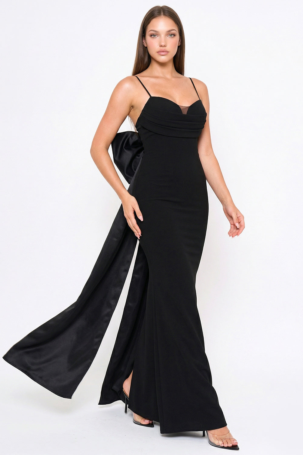 Symphony Dress - Oversized Ribbon Bow On The Back Detail Mermaid Maxi Dress