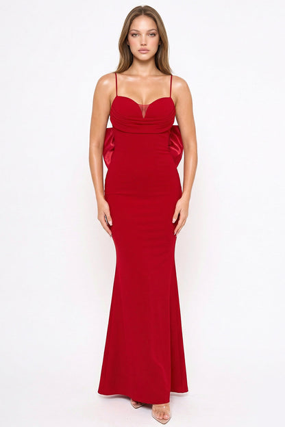 Symphony Dress - Oversized Ribbon Bow On The Back Detail Mermaid Maxi Dress