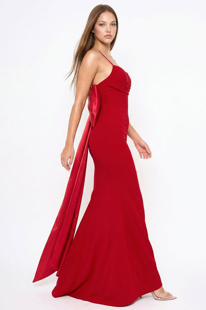 Symphony Dress - Oversized Ribbon Bow On The Back Detail Mermaid Maxi Dress