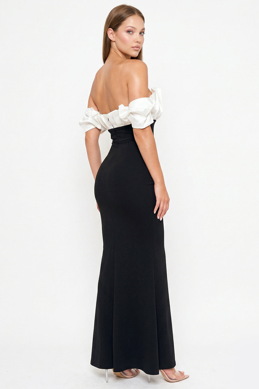 Symphony Dress - Satin Ruffle And Techno Crepe Contrast Maxi Dress