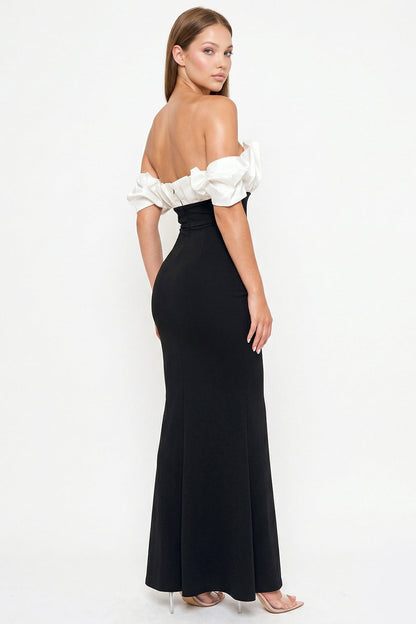 Symphony Dress - Satin Ruffle And Techno Crepe Contrast Maxi Dress