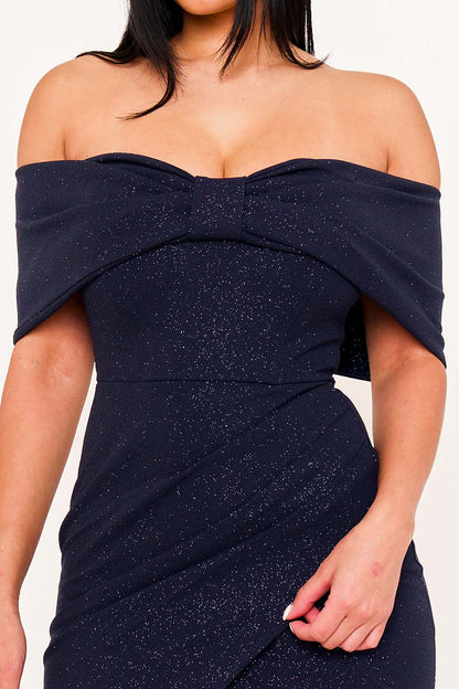 Symphony Dress - Glitter Bow Front Off The Shoulder Maxi Dress