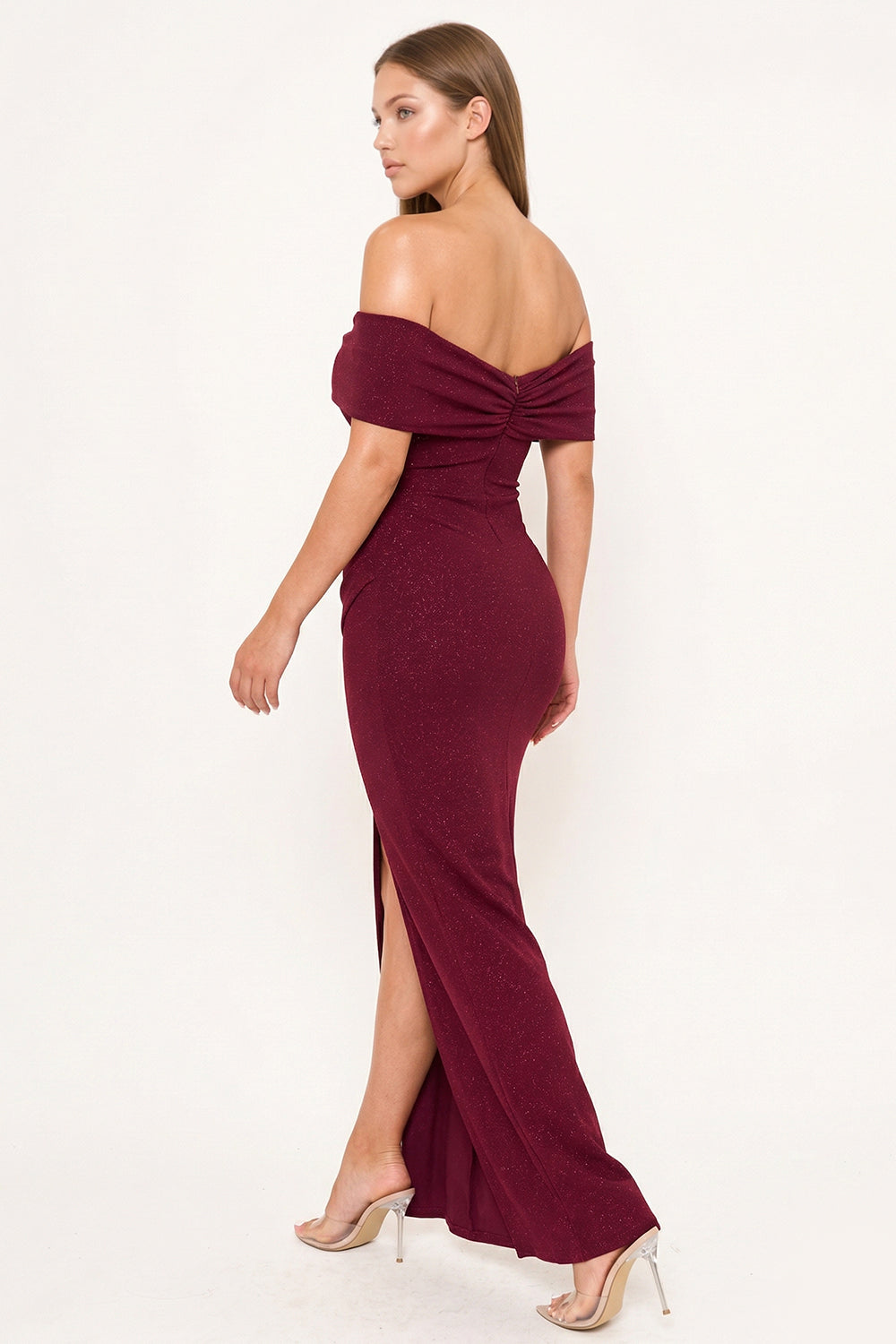 Symphony Dress - Glitter Bow Front Off The Shoulder Maxi Dress